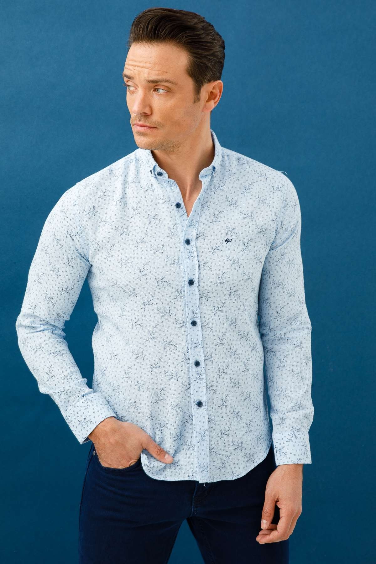 ERKEK MAVİ SLIM FIT / DAR KALIP TED BAKER DÜĞMELİ GÖMLEK