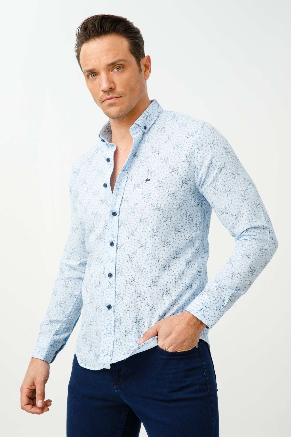 ERKEK MAVİ SLIM FIT / DAR KALIP TED BAKER DÜĞMELİ GÖMLEK