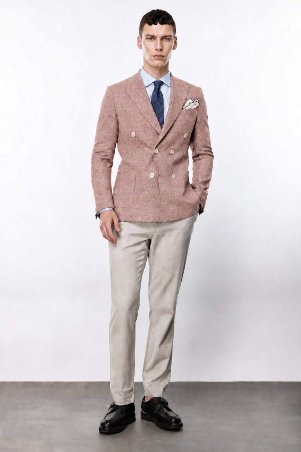 Erkek Oranj Slim Fit Dar Kalıp Geniş Kırlangıç Yaka Desenli Ceket