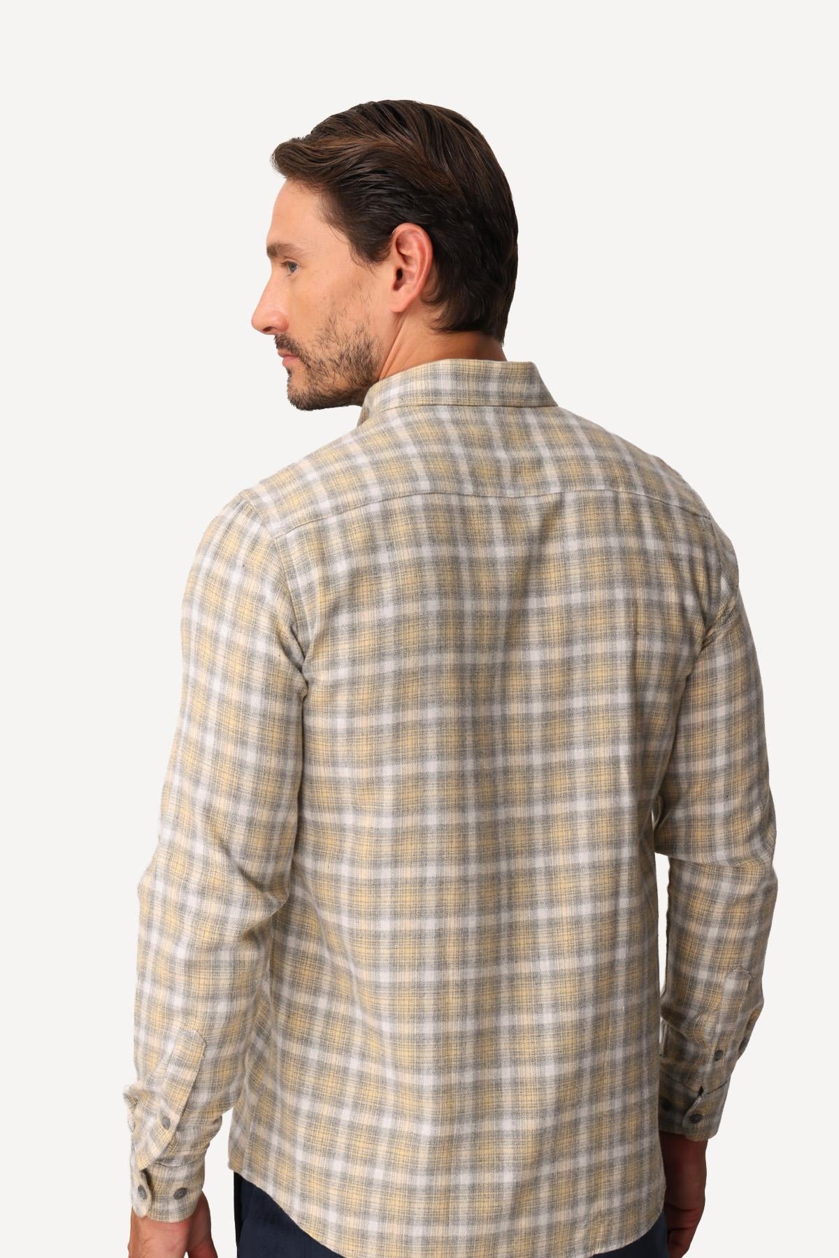 ERKEK SARI DYNAMIC FIT DÜĞMELİ YAKA GÖMLEK