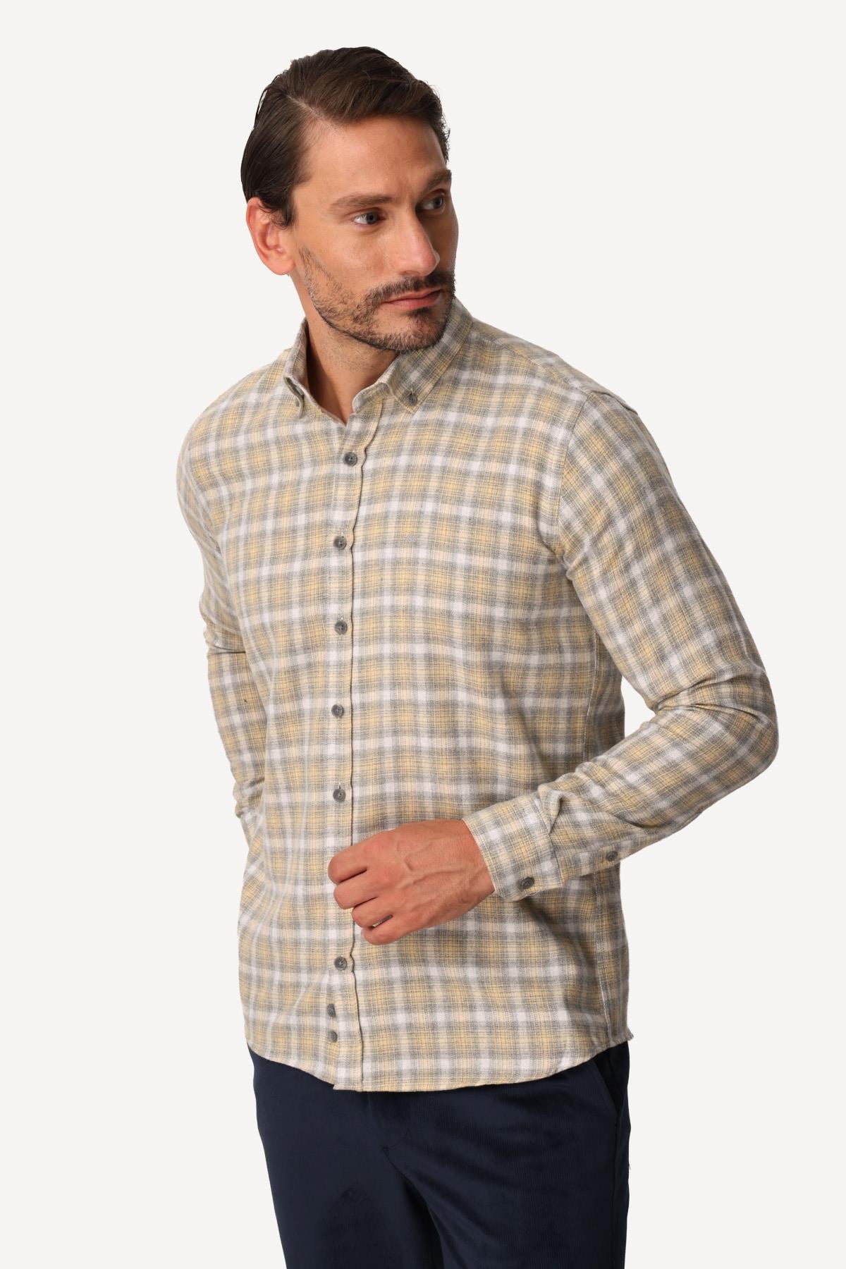 ERKEK SARI DYNAMIC FIT DÜĞMELİ YAKA GÖMLEK