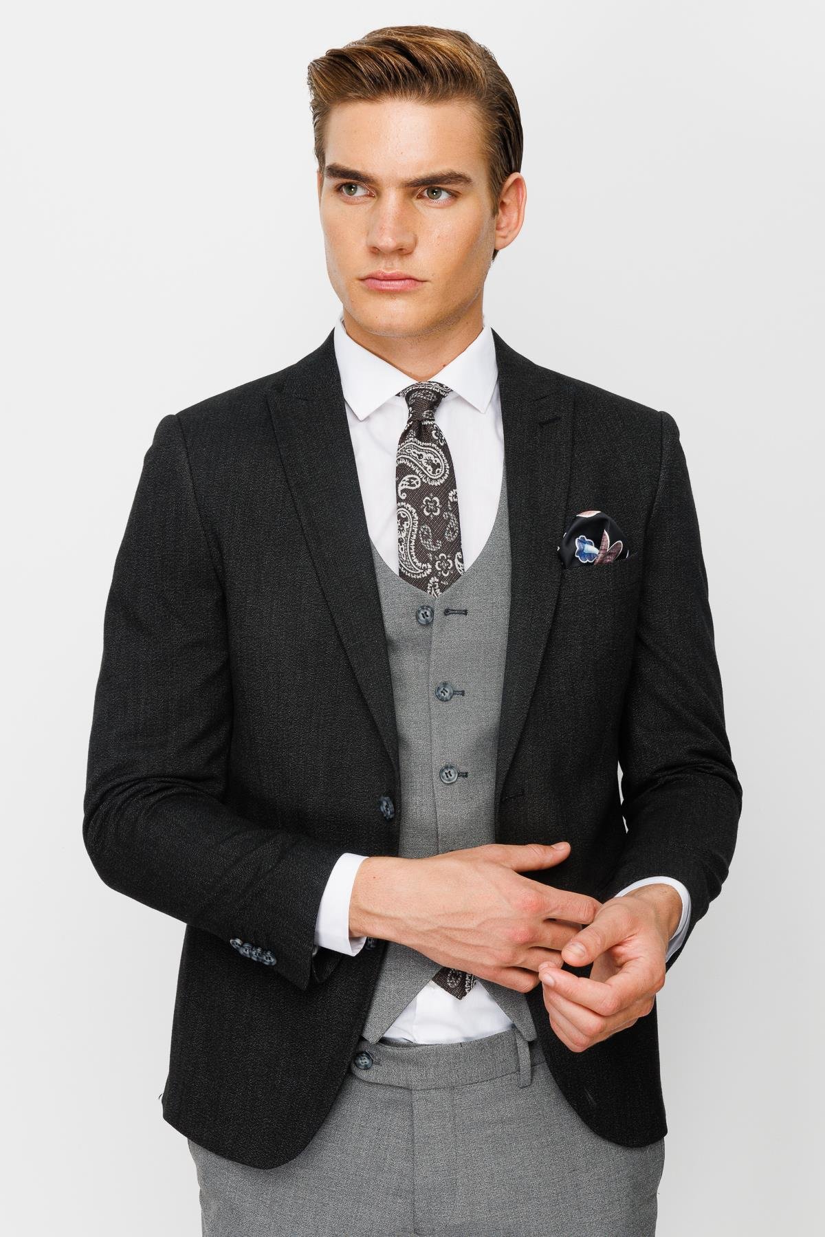 ERKEK SİYAH SLIM FIT / DAR KALIP İNCE KIRLANGIÇ KOMBİNLİ TAKIM ELBİSE