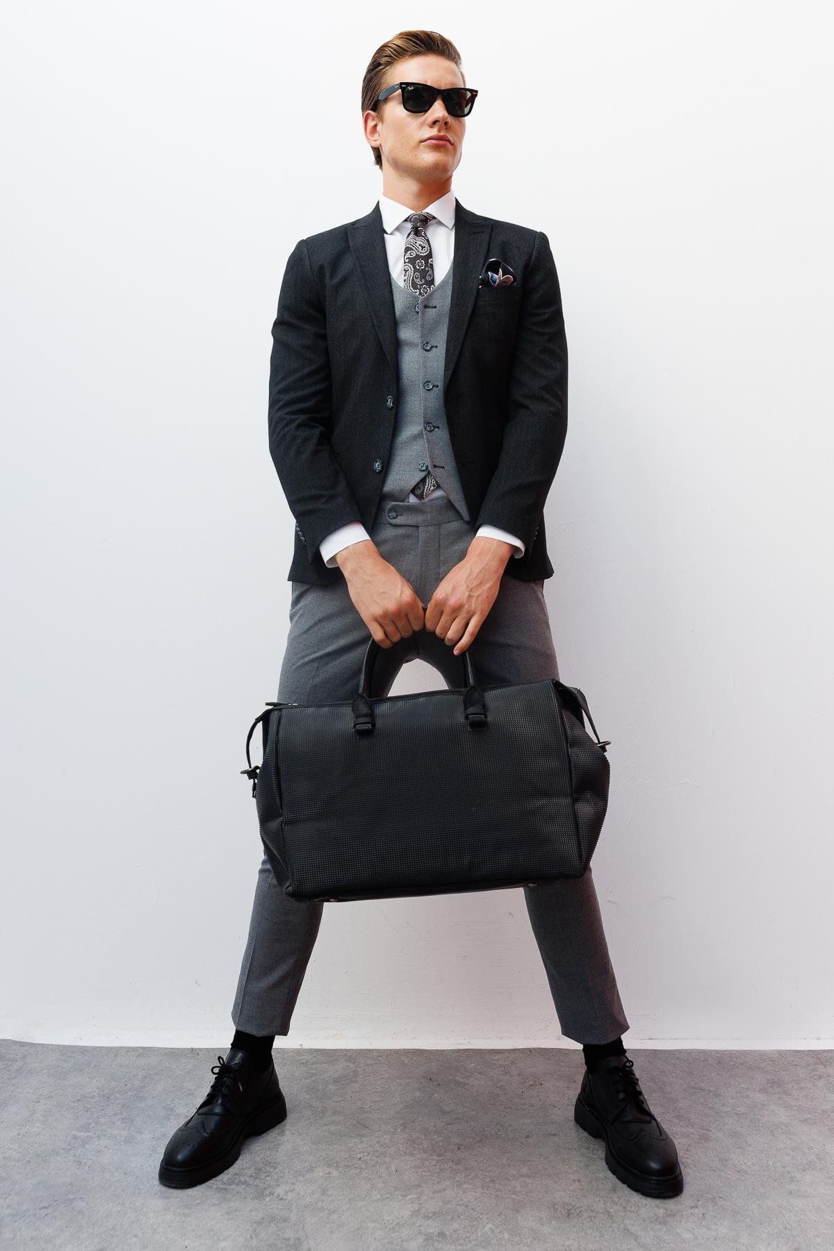 ERKEK SİYAH SLIM FIT / DAR KALIP İNCE KIRLANGIÇ KOMBİNLİ TAKIM ELBİSE