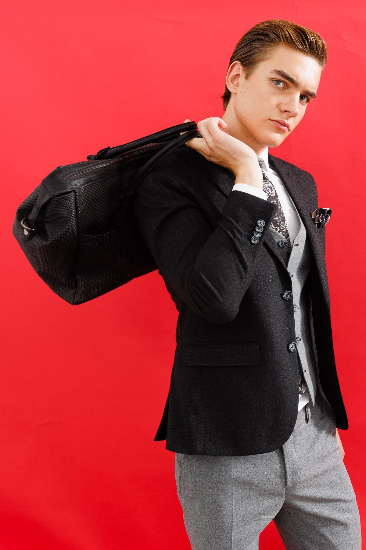 ERKEK SİYAH SLIM FIT / DAR KALIP İNCE KIRLANGIÇ KOMBİNLİ TAKIM ELBİSE