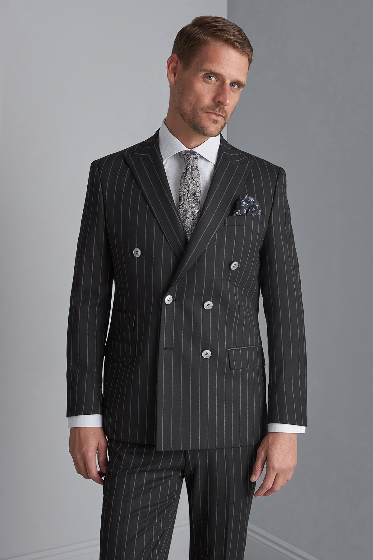 ERKEK SİYAH SLIM FIT / DAR KALIP SİVRİ YAKA TAKIM ELBİSE
