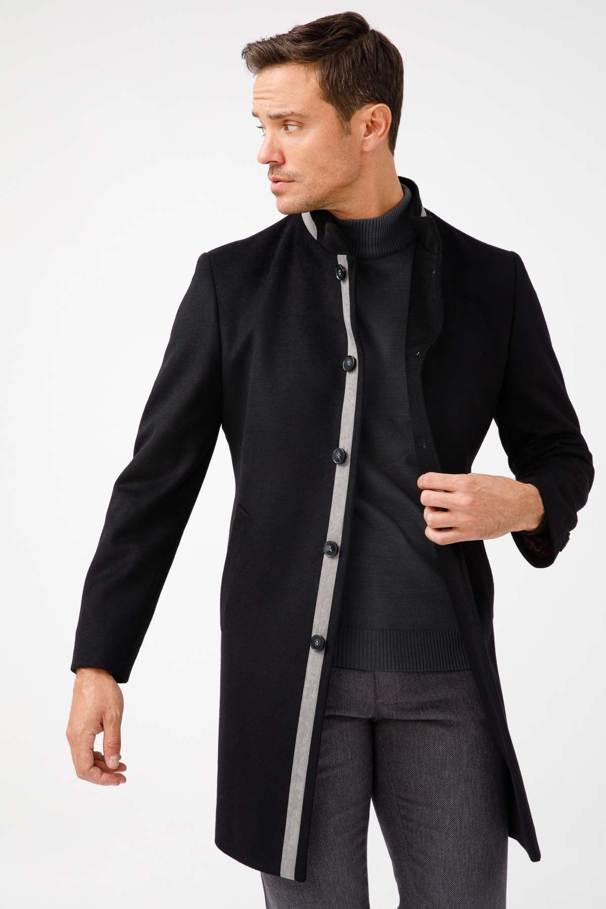 ERKEK SİYAH SLIM FIT / DAR KALIP STD KABAN