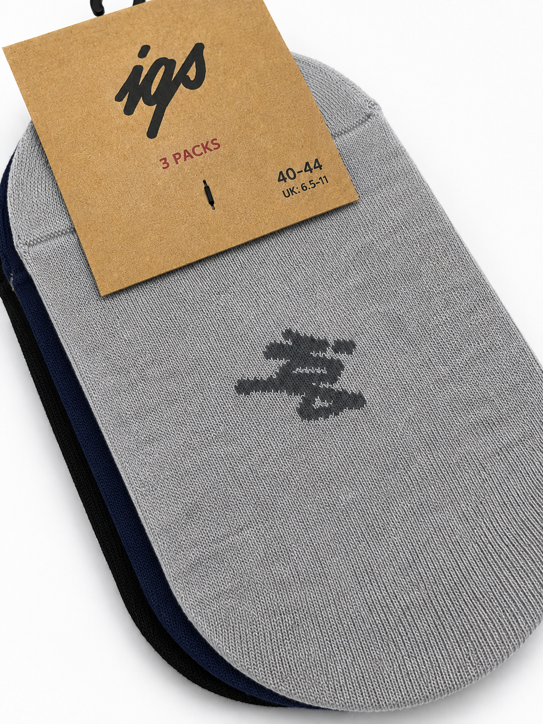 Erkek Sneaker Bambu Çorap 3'lü Paket Silikon Kaydırmaz Gri-Lacivert-Siyah