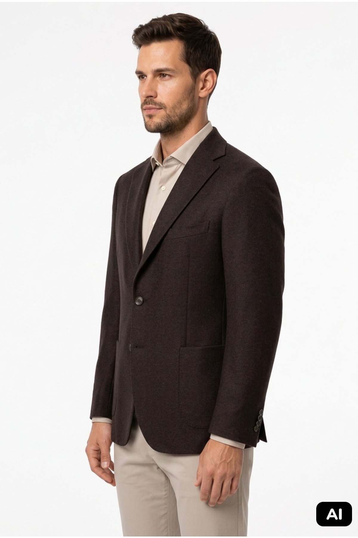 Kahve Slim Fit Dar Kalıp %50 Yün  Ceket