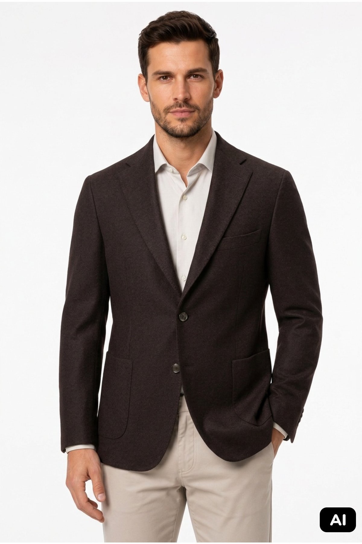 Kahve Slim Fit Dar Kalıp %50 Yün  Ceket