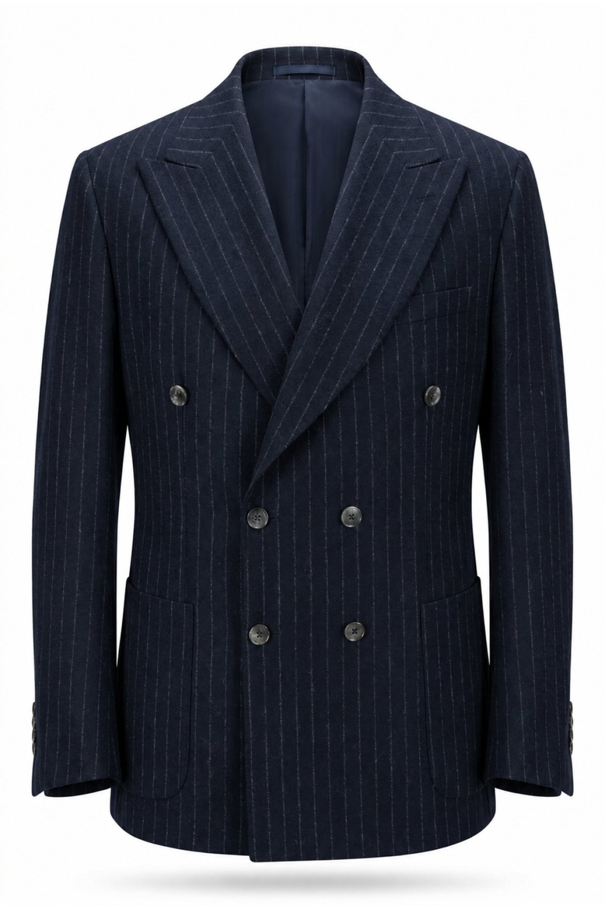 Lacivert  Slim Fit Dar Kalıp Kırlangıç Yaka Yünlü Kruvaze  Ceket