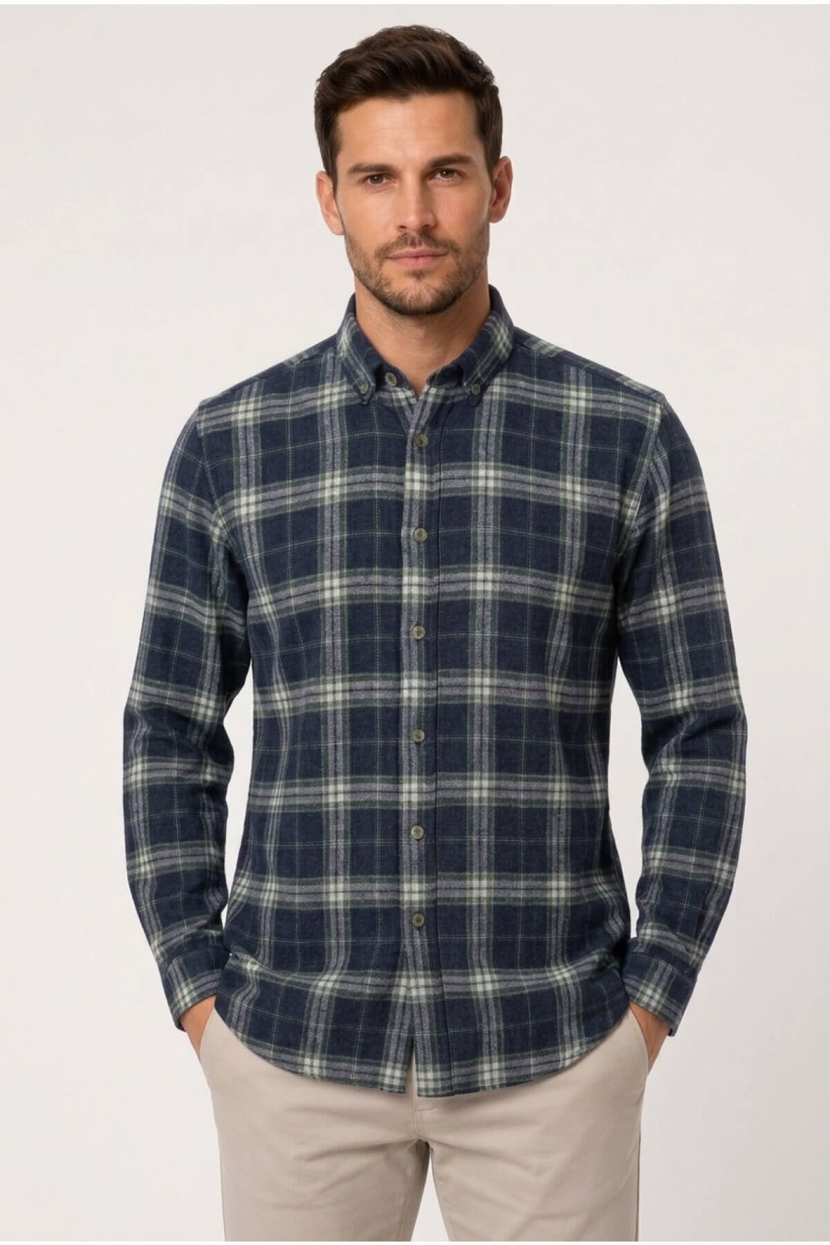 Lacivert Slim Fit Standart Kalıp Uzun Kollu %50 Pamuk  Dymamic Fit  Gömlek