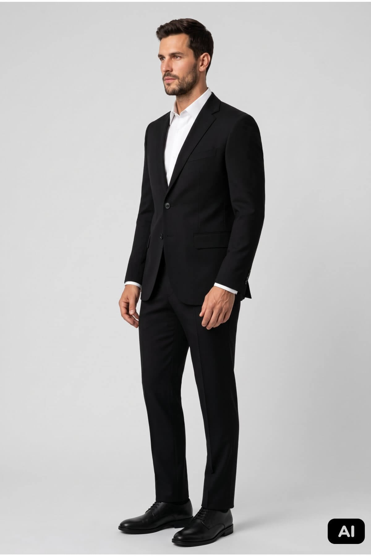 Siyah Slim Fit Dar Kalıp Mono Yaka %86 Yün Ürün