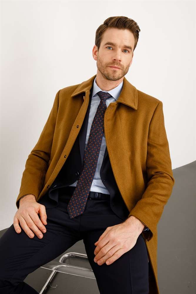 WOOL&CASHMERE PALTO ERKEK CAMEL MODERNFİT / DAR KALIP STD PALTO