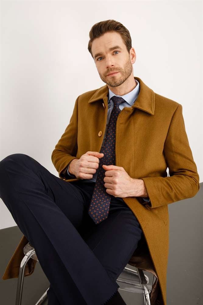 WOOL&CASHMERE PALTO ERKEK CAMEL MODERNFİT / DAR KALIP STD PALTO