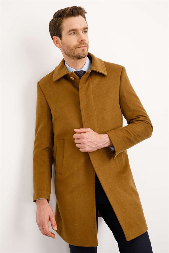 WOOL&CASHMERE PALTO ERKEK CAMEL MODERNFİT / DAR KALIP STD PALTO