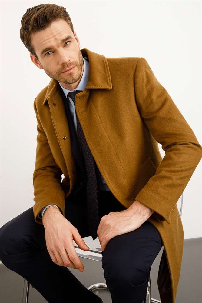 WOOL&CASHMERE PALTO ERKEK CAMEL MODERNFİT / DAR KALIP STD PALTO