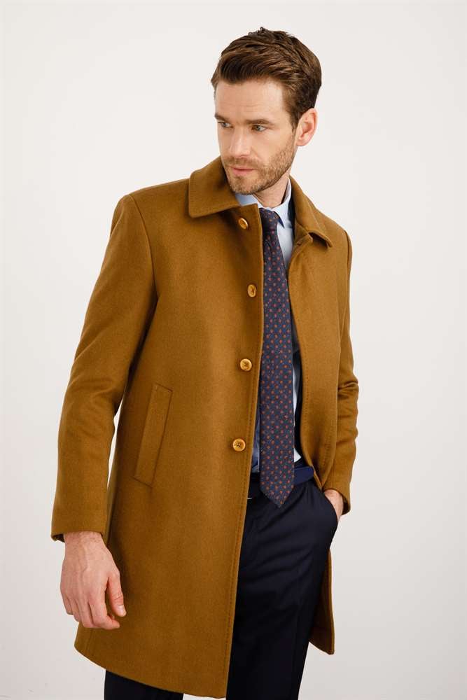 WOOL&CASHMERE PALTO ERKEK CAMEL MODERNFİT / DAR KALIP STD PALTO