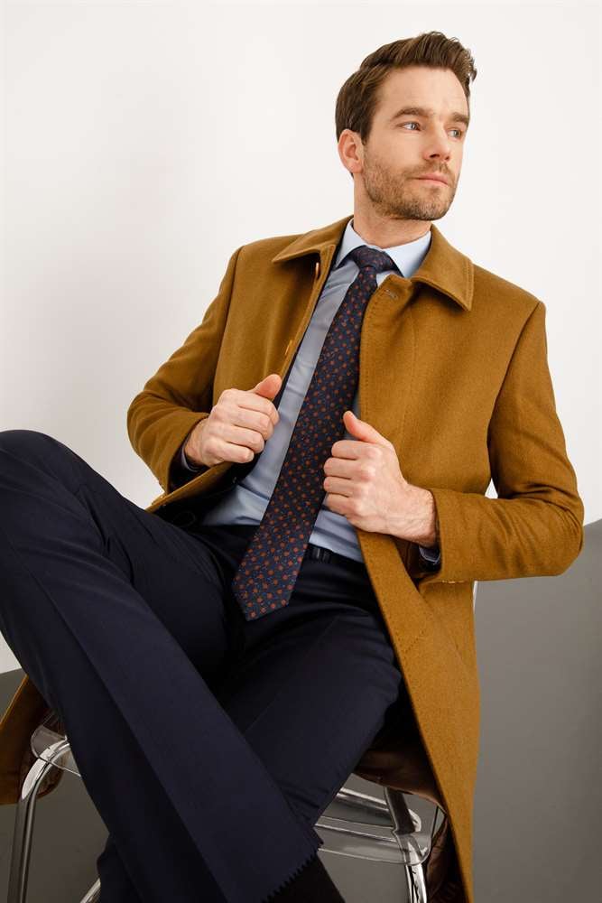 WOOL&CASHMERE PALTO ERKEK CAMEL MODERNFİT / DAR KALIP STD PALTO