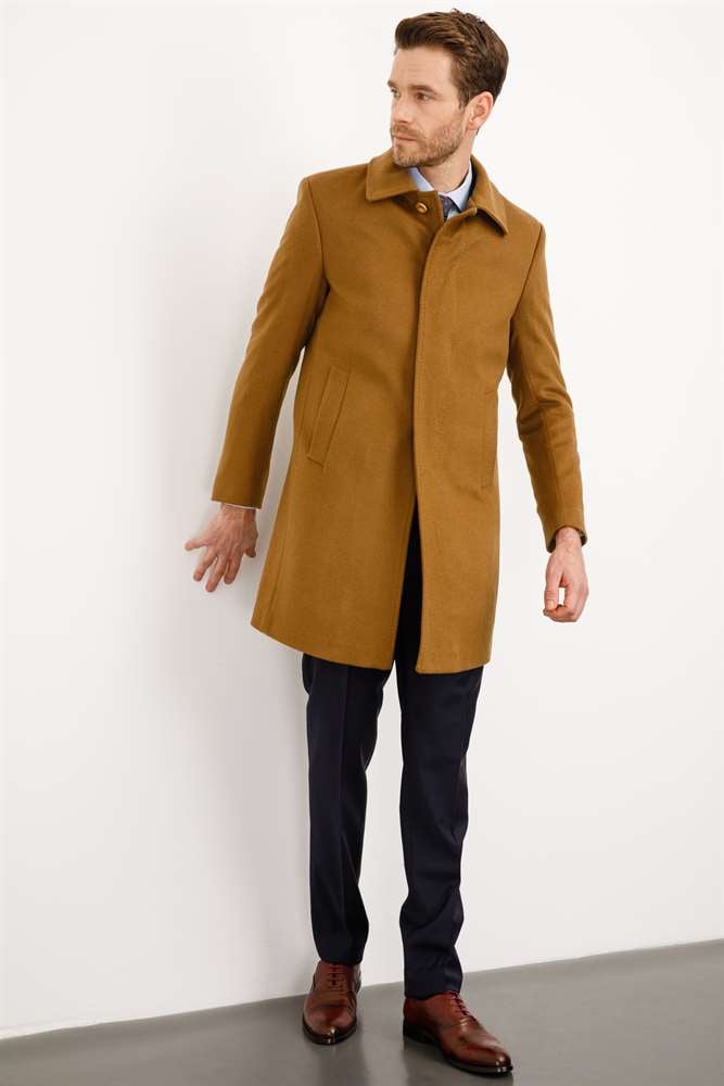 WOOL&CASHMERE PALTO ERKEK CAMEL MODERNFİT / DAR KALIP STD PALTO