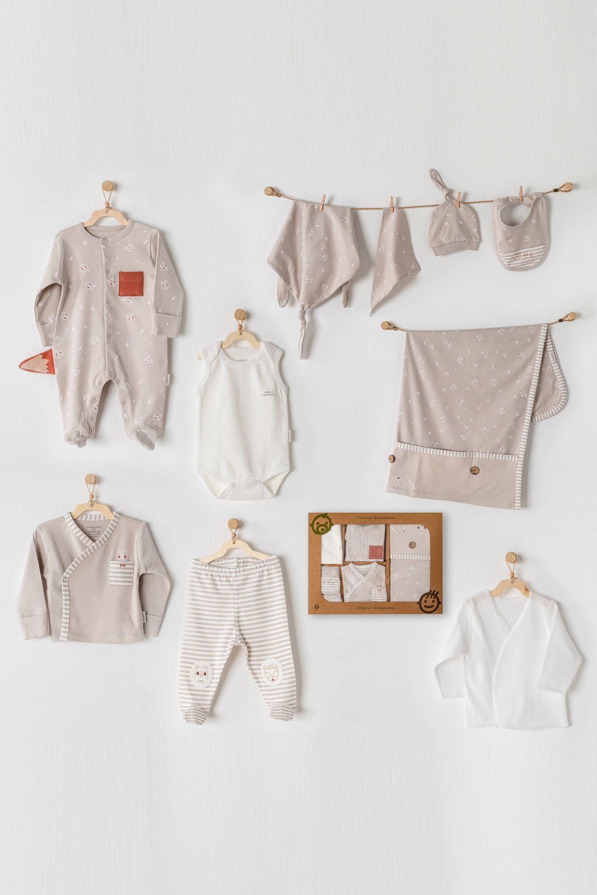 Andywawa AC23001 Bebek Hastane Çıkışı 10 Pcs Newborn Set Organic Newborn BabyErkek Bebek 10'lu SetAndywawa