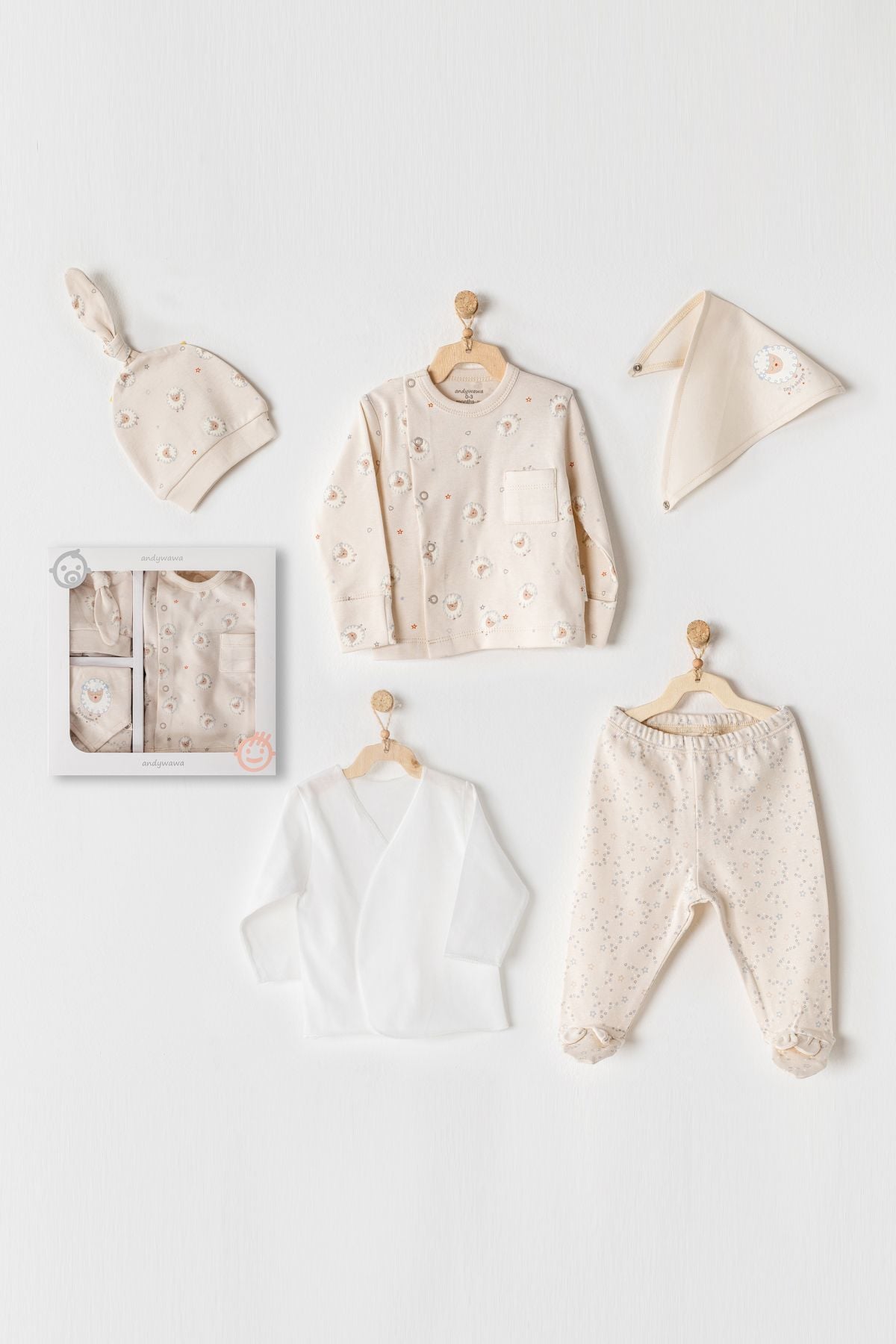 Andywawa AC23030 Bebek Hastane Çıkışı 5 Pcs Newborn Set Tiny SheepErkek Bebek 5'li SetAndywawa