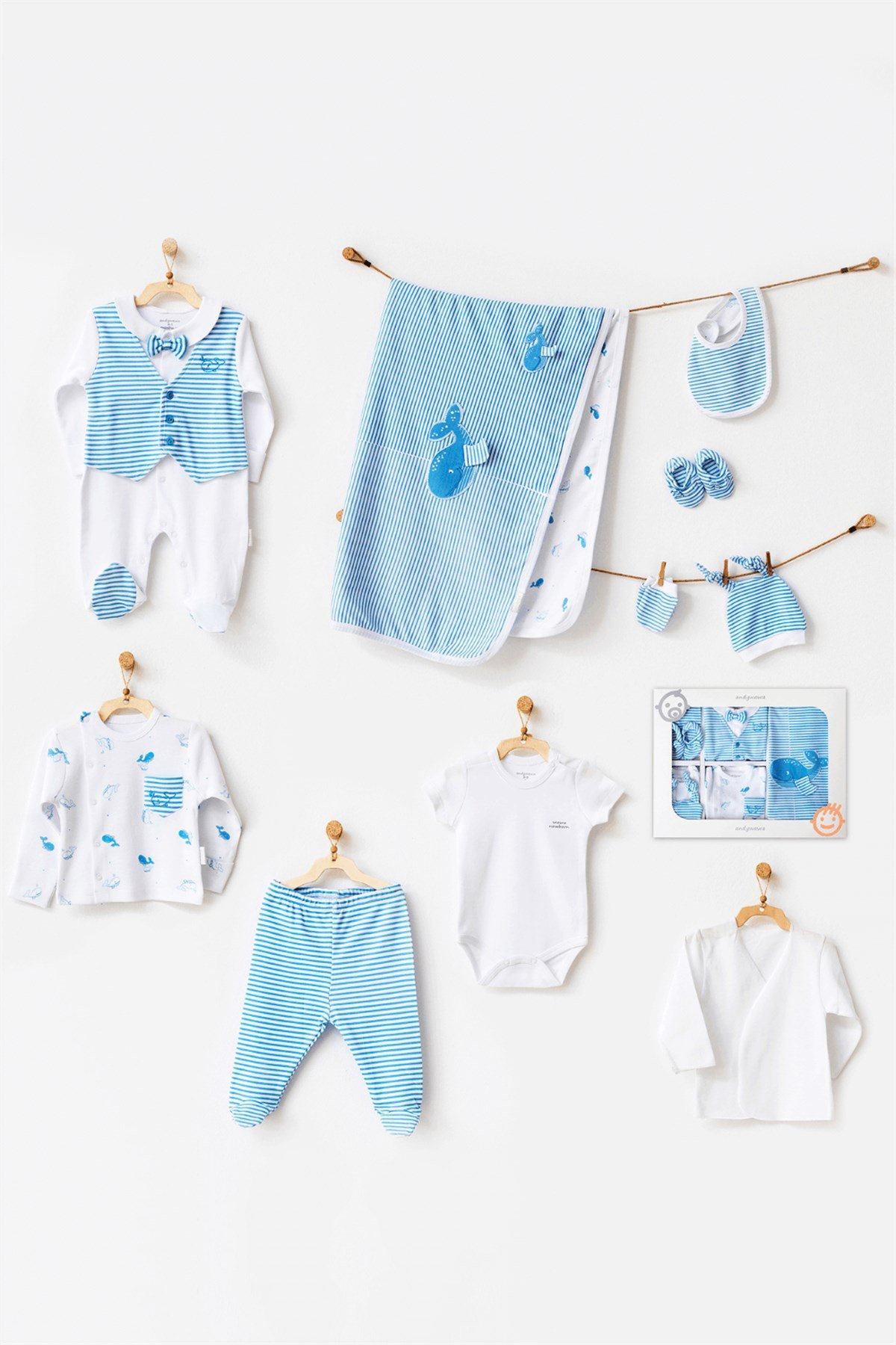 Andywawa Cute Whale Erkek Bebek 10'lu Hastane Çıkış Seti AC21541Erkek Bebek 10'lu SetAndywawa