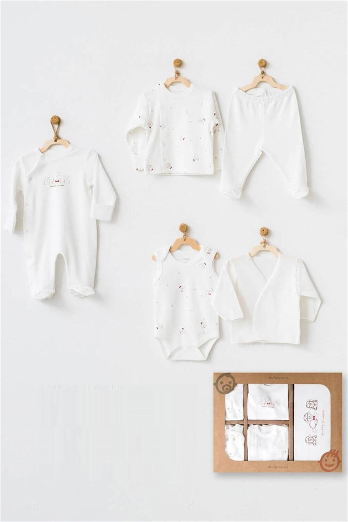 Andywawa Ekru Unisex Sweet Sheep Bebek 10'lu Hastane Çıkışı AC20801Kız Bebek 10'lu SetAndywawa