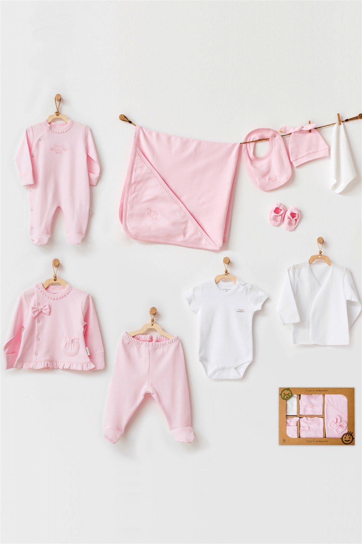Andywawa Pembe Natural Wawa Organik Kız Bebek 10'lu Hastane Çıkışı AC21651Kız Bebek 10'lu SetAndywawa