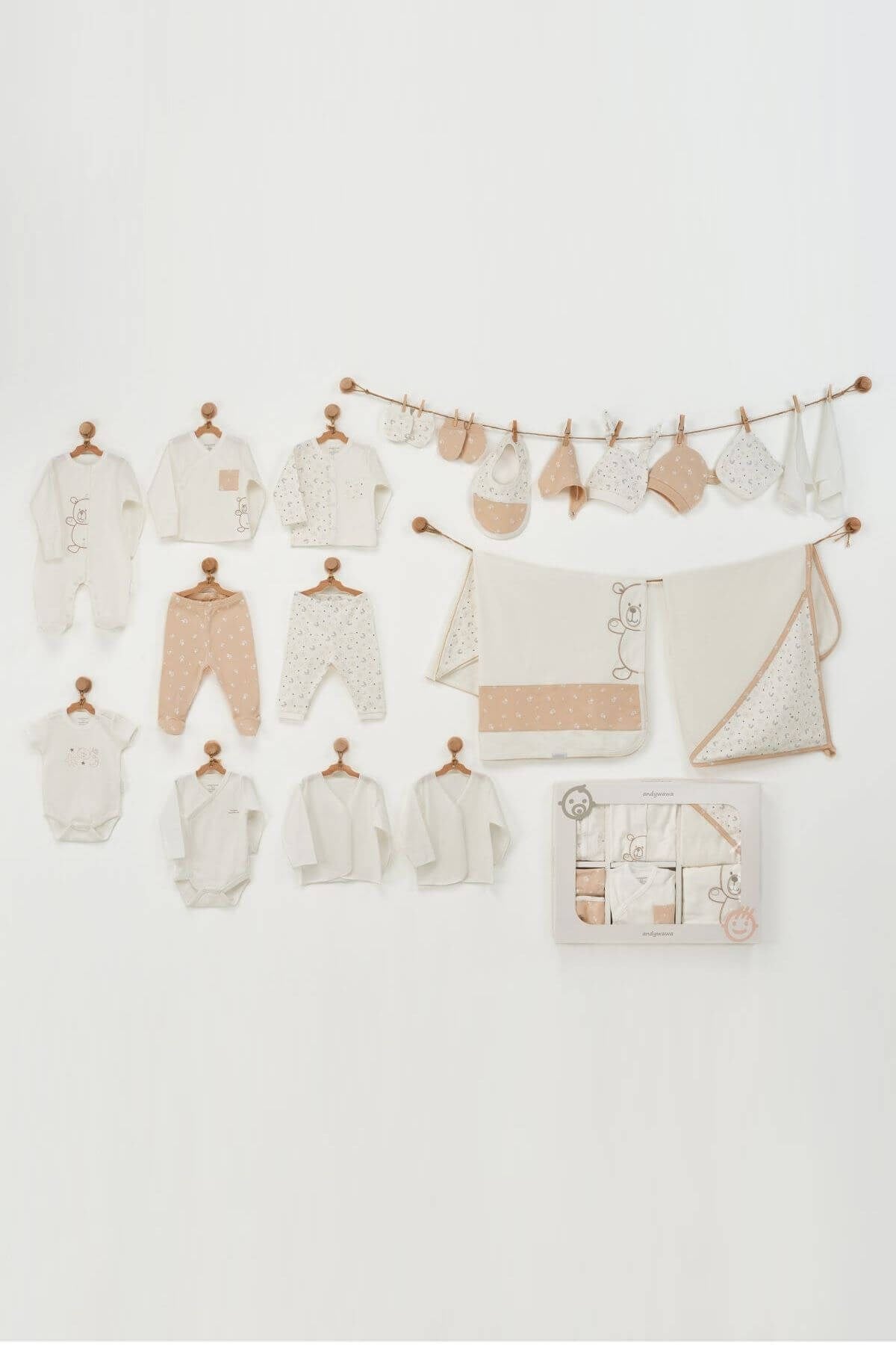 Andywawa Yenidoğan Set Little Wawa Bear Bej Erkek Bebek 20'li Hastane Çıkışı AC22762Erkek Bebek 20'li SetAndywawa