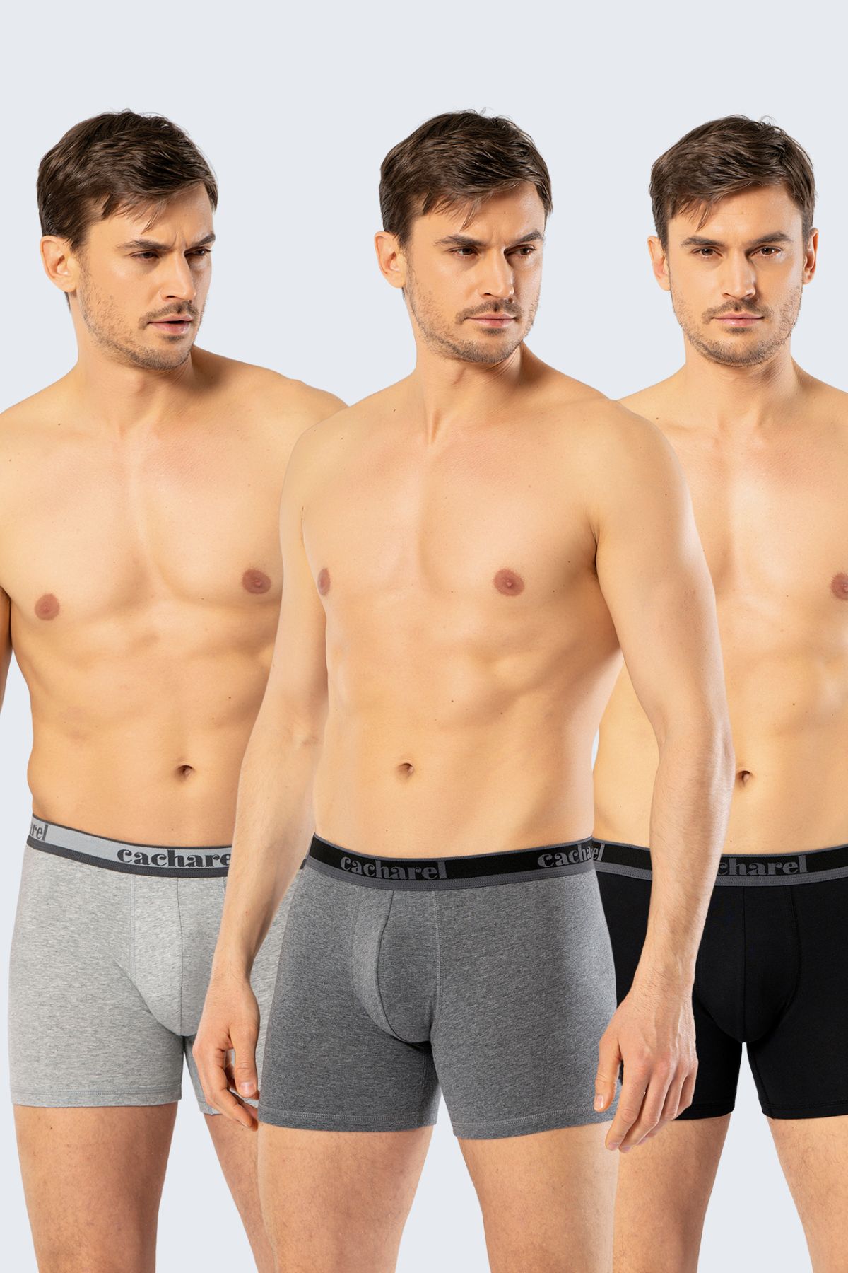 Cacharel 1338 Siyah Antrasit Gri Erkek 3 Lü Uzun Paçalı Likralı BoxerBoxerCacharel