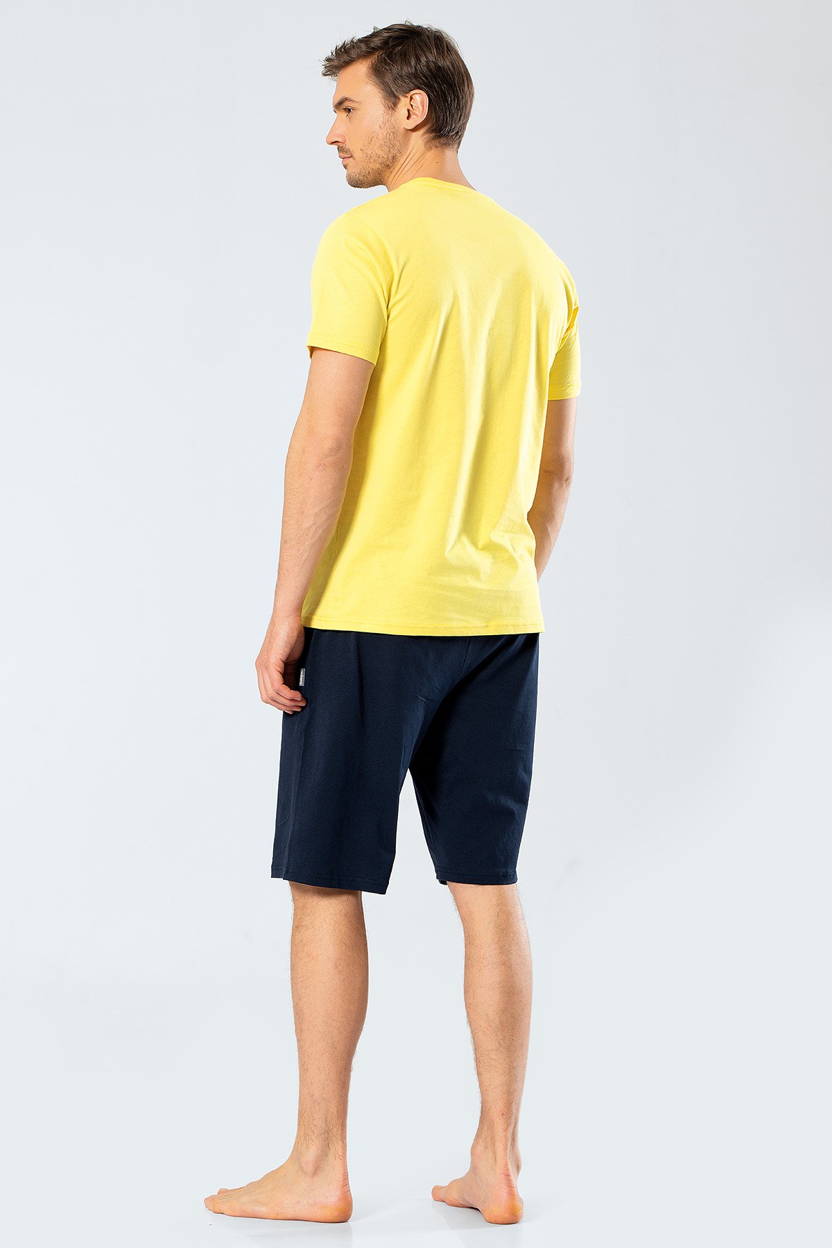 Cacharel 2204 Sarı Erkek Baskılı V Yaka Bermuda Şort Pijama TakımŞort TakımıCacharel
