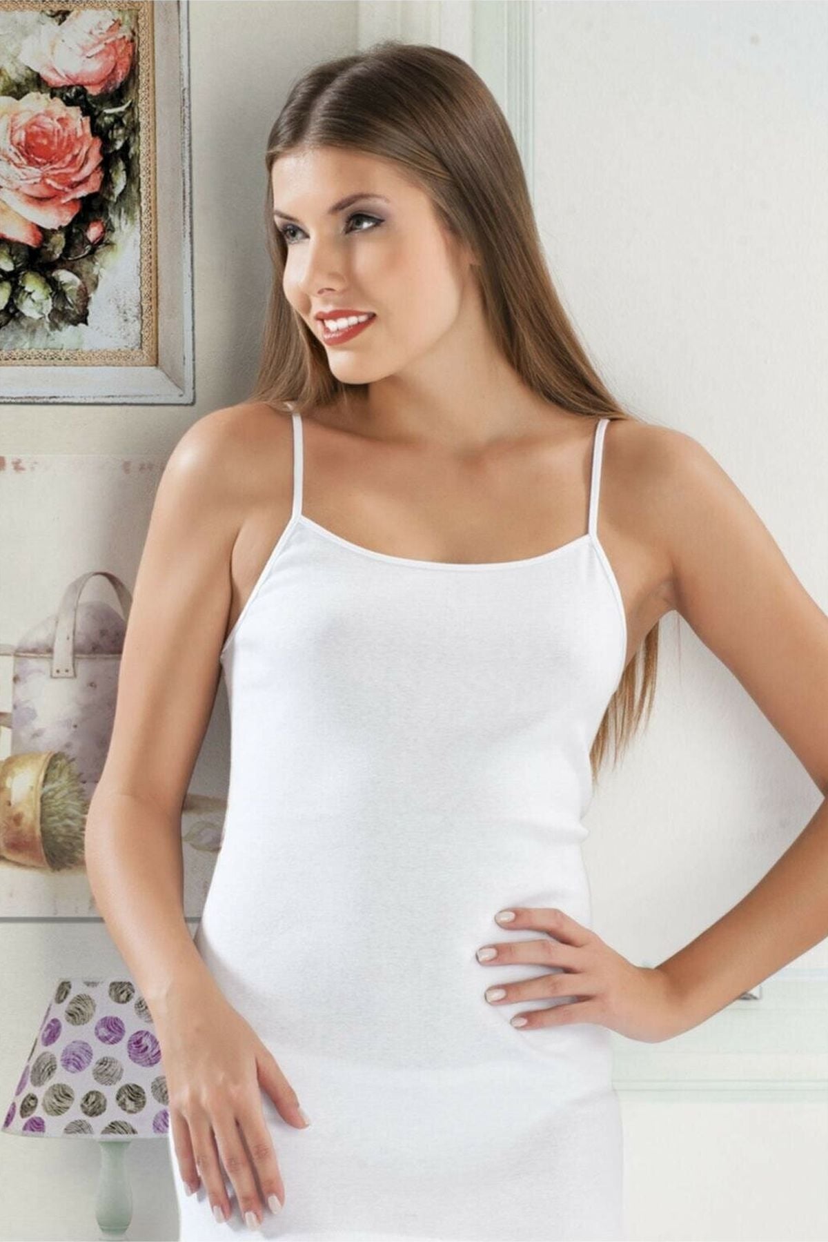 Hmd 2005-2006 Ekru 3'lü Ribana İp Askılı Kadın AtletKadın AtletHmd Underwear