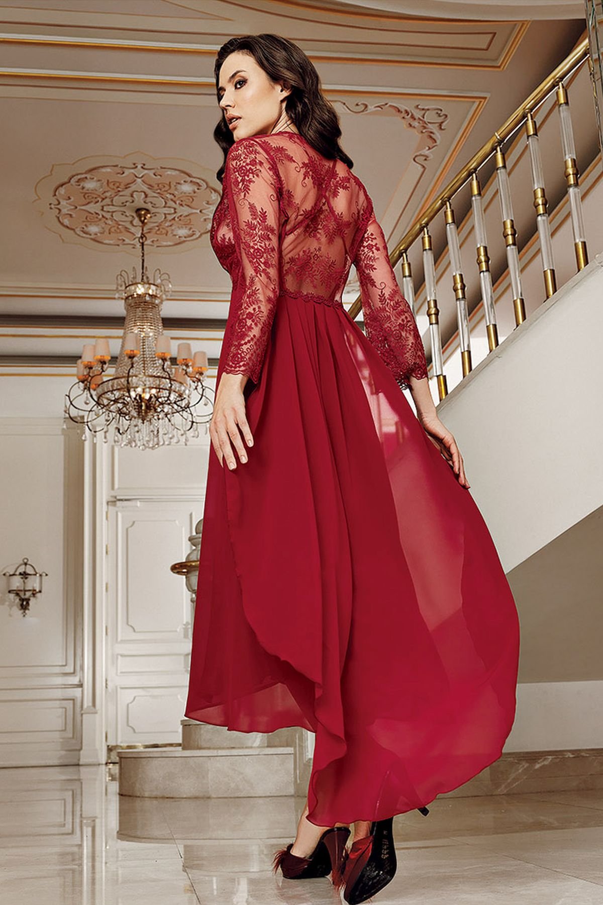İmaj 4206 Kadın Bordo Sabahlıklı Gecelik İkili Çeyizlik Saten SetSetlerİmaj