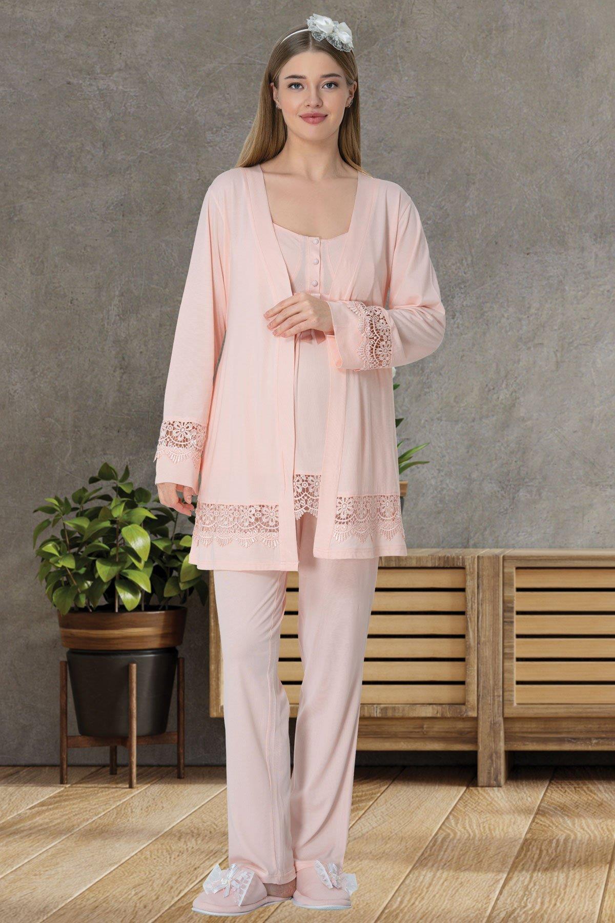 Mecit 1525 Pudra Sabahlıklı Lohusa Pijama Takımı