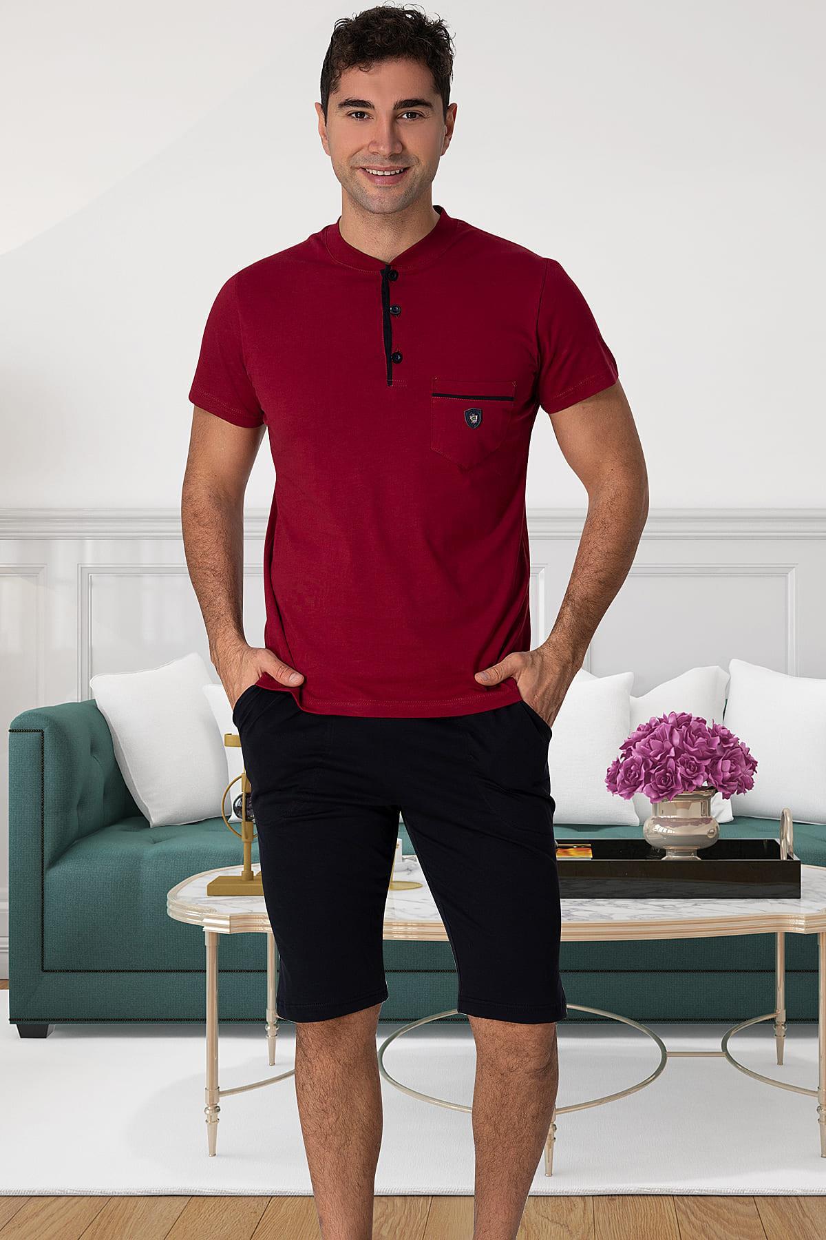 Mecit 2769 Bordo Büyük Beden Şortlu Erkek Pijama Takımı