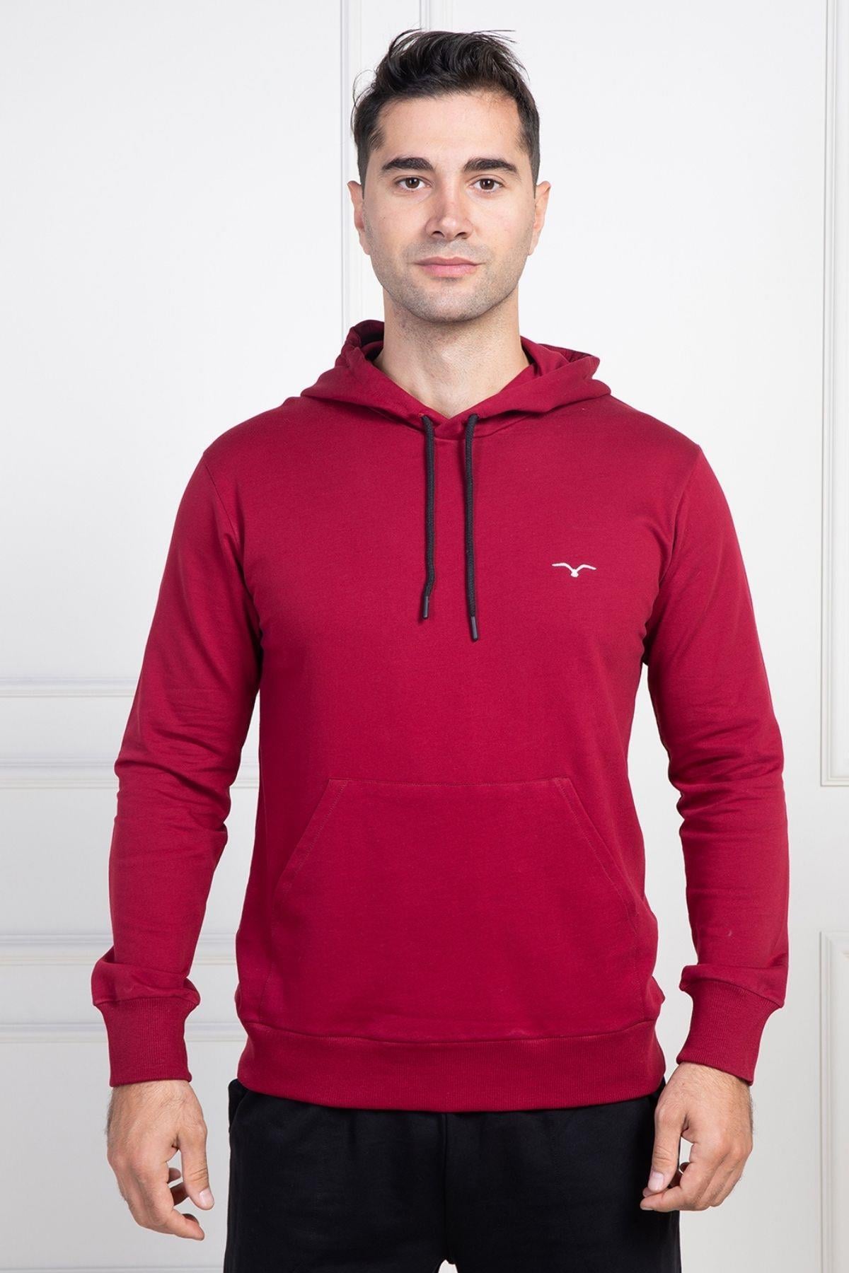 Mecit 2975 Bordo %100 Pamuk Kapüşonlu Spor Model Büyük Beden Erkek Pijama Takımı