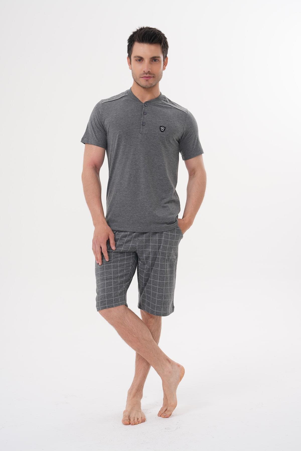 Mecit 2980 Füme Büyük Beden 3 Parça Erkek Şortlu Pijama Takımı