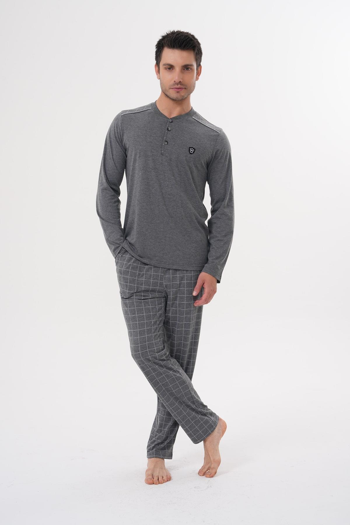 Mecit 2982 Füme Büyük Beden Uzun Kollu Erkek Pijama Takımı
