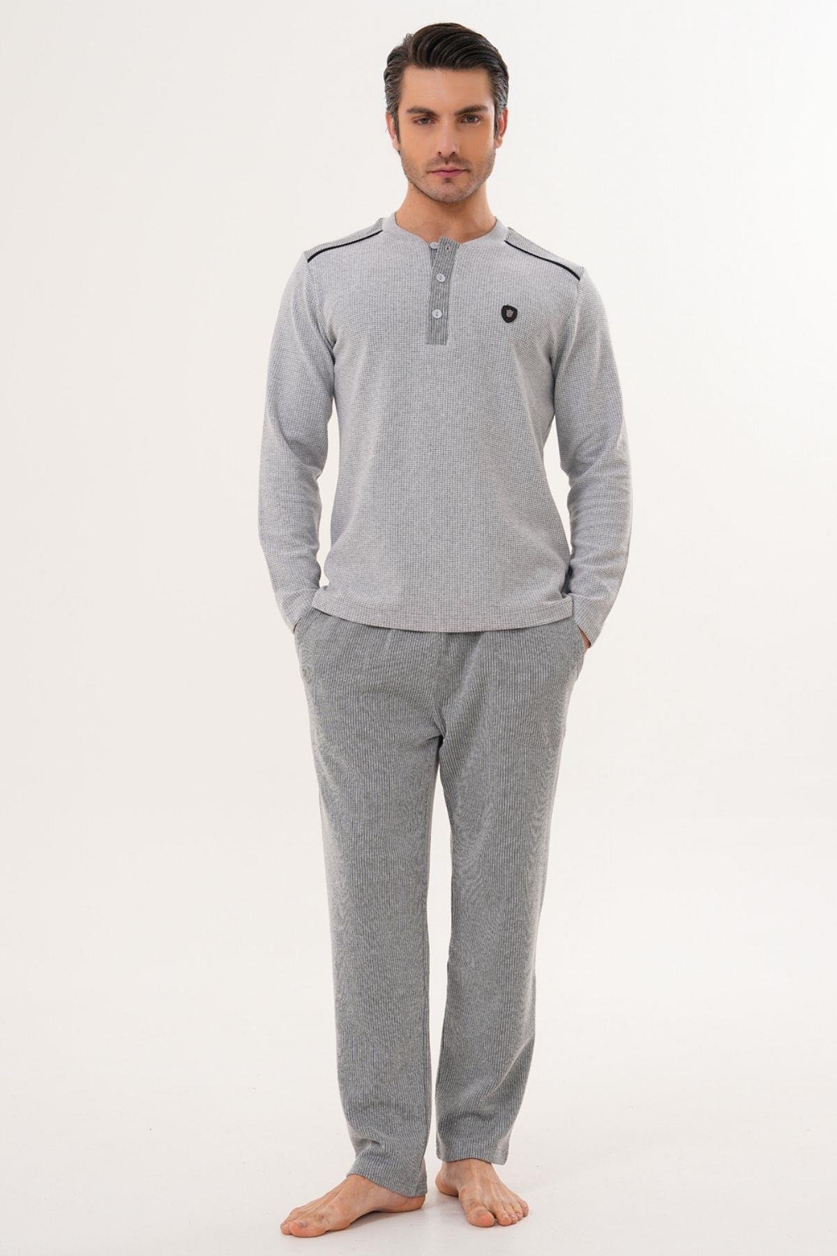Mecit 2998 Gri Selanik Kumaş Kışlık Erkek Pijama Takımı