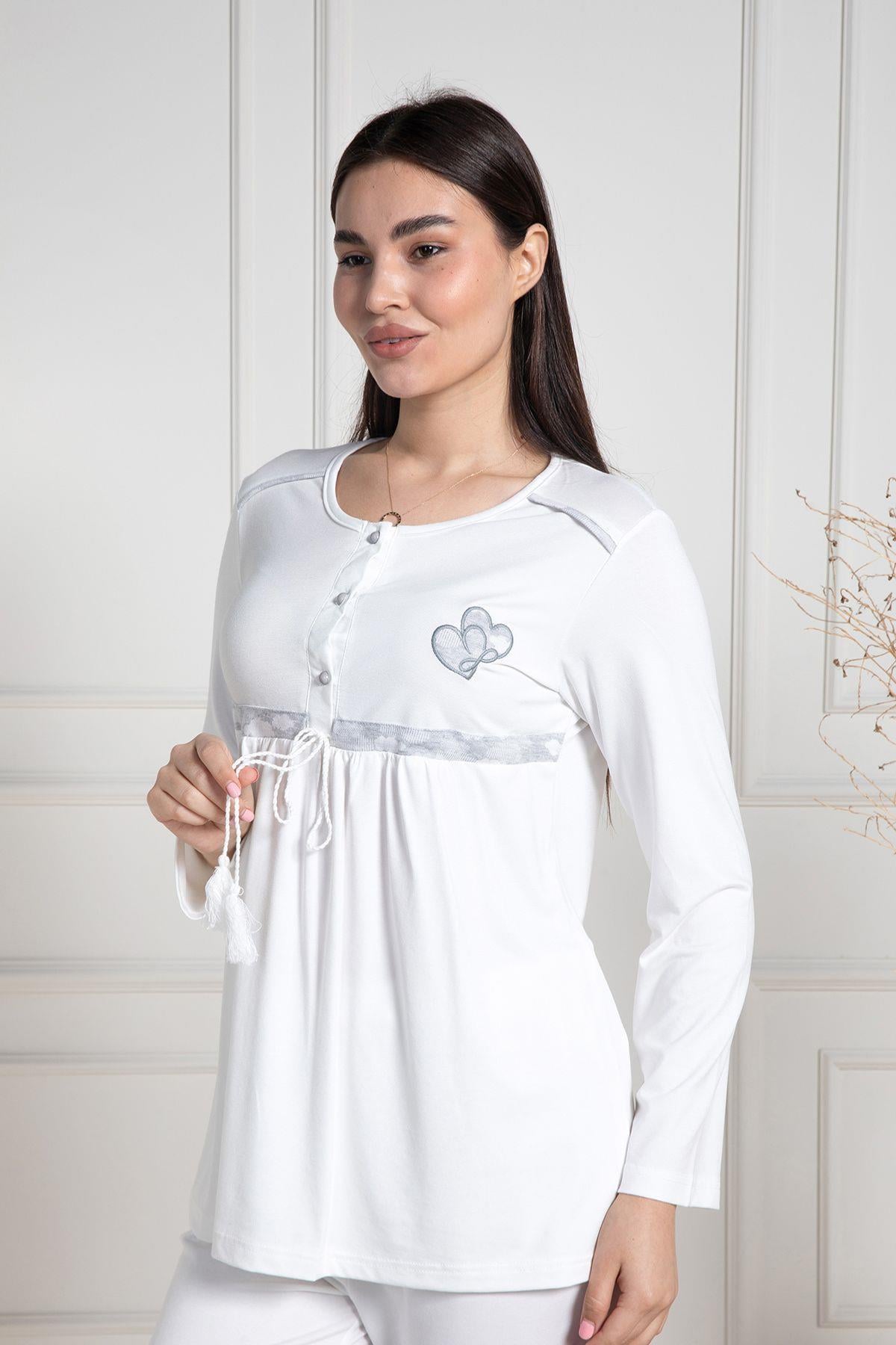 Mecit 6100 Gri Sabahlıklı Şardonlu Hamile Lohusa Pijama Takımı