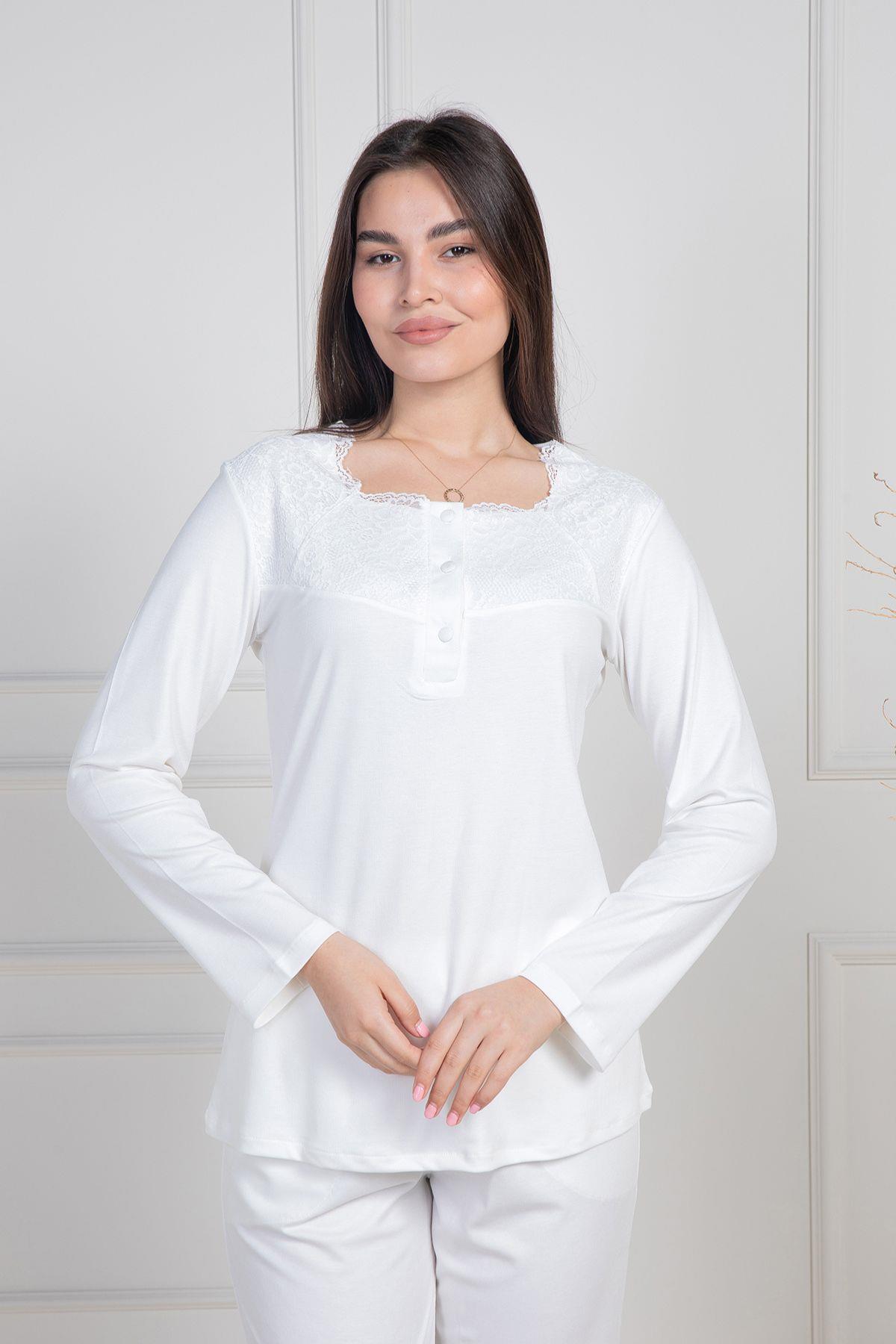 Mecit 6104 Ekru Kadın Büyük Beden Pijama Takımı