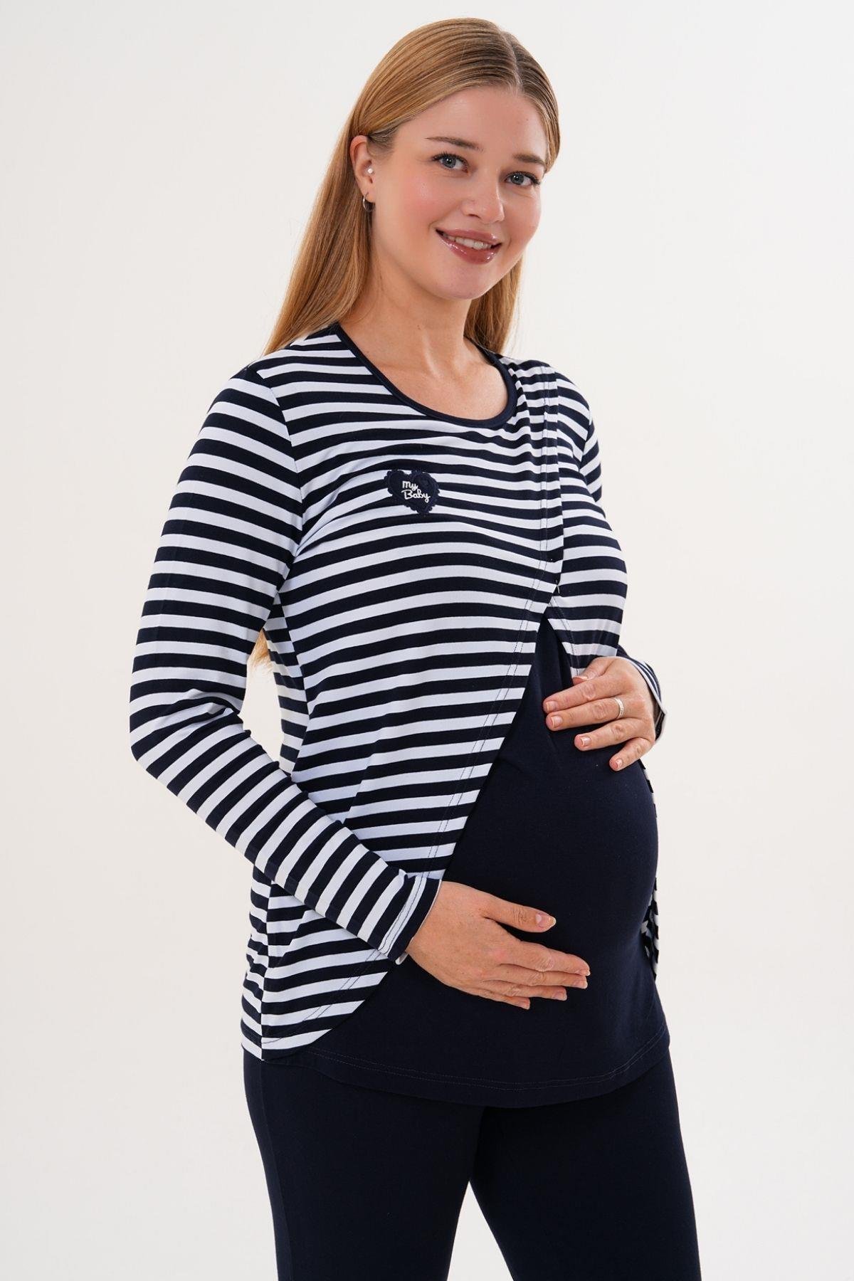 Mecit 6303 Lacivert Likralı Spor Hamile Lohusa Pijama Takımı