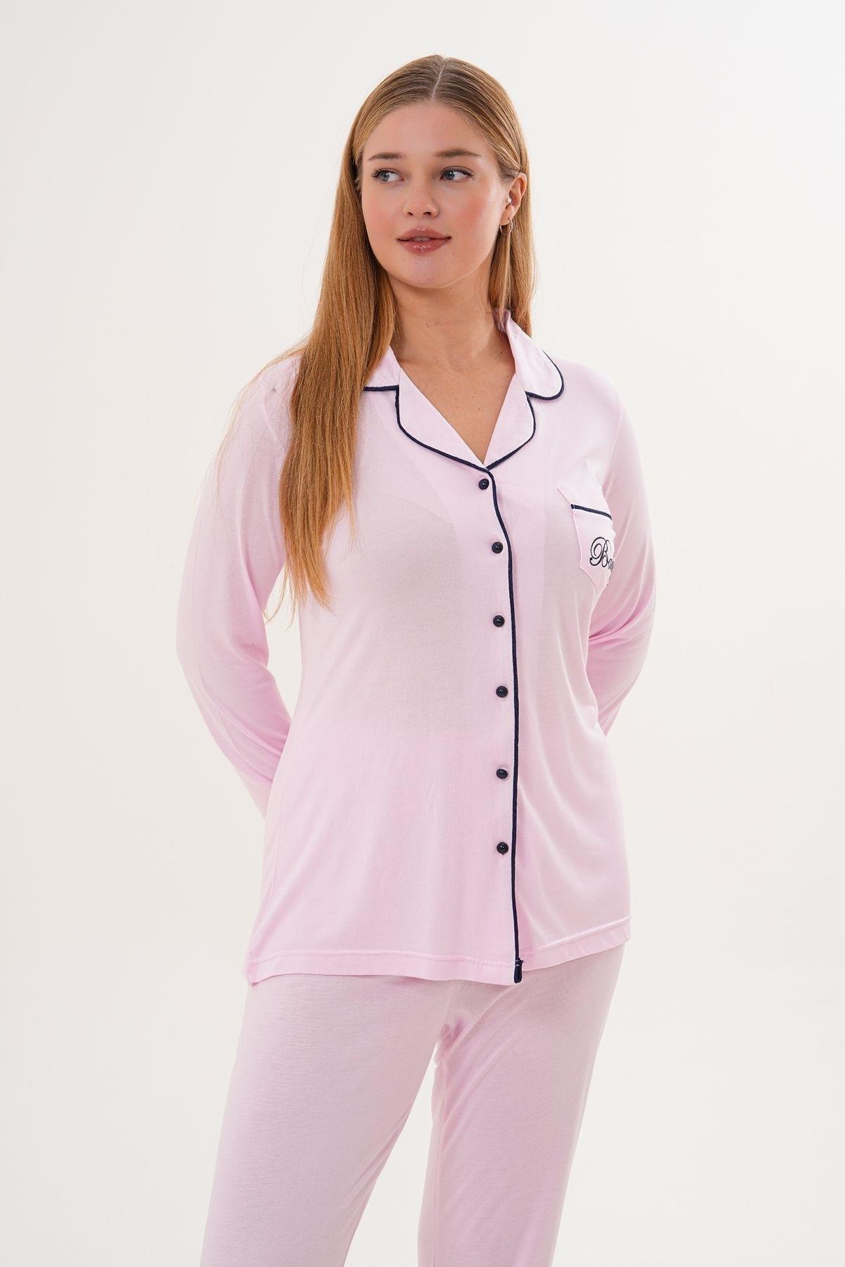 Mecit 6307 Pembe Boydan Düğmeli Kadın Pijama Takımı