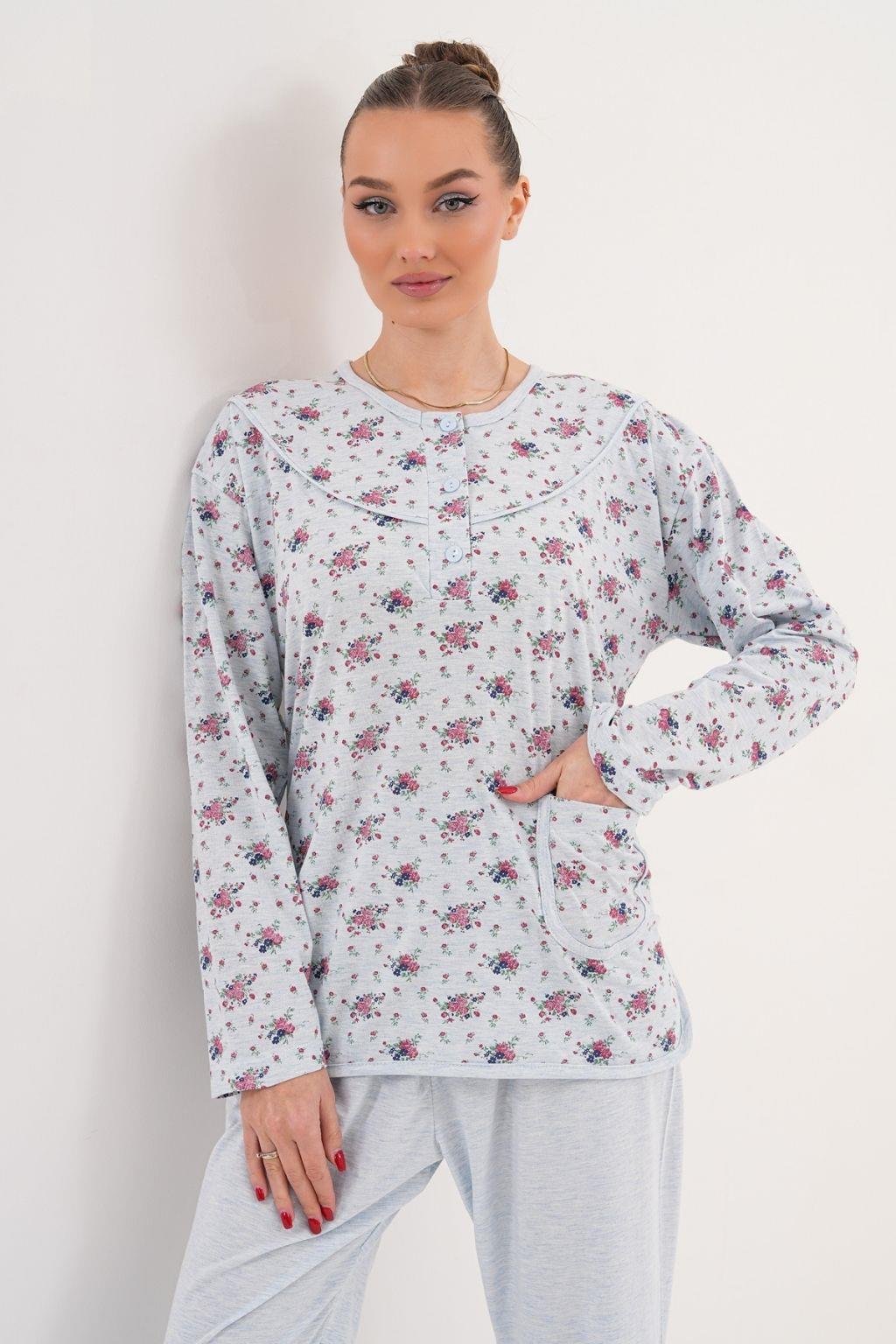 Mecit 6314 Mavi Kadın Büyük Beden Pijama Takımı