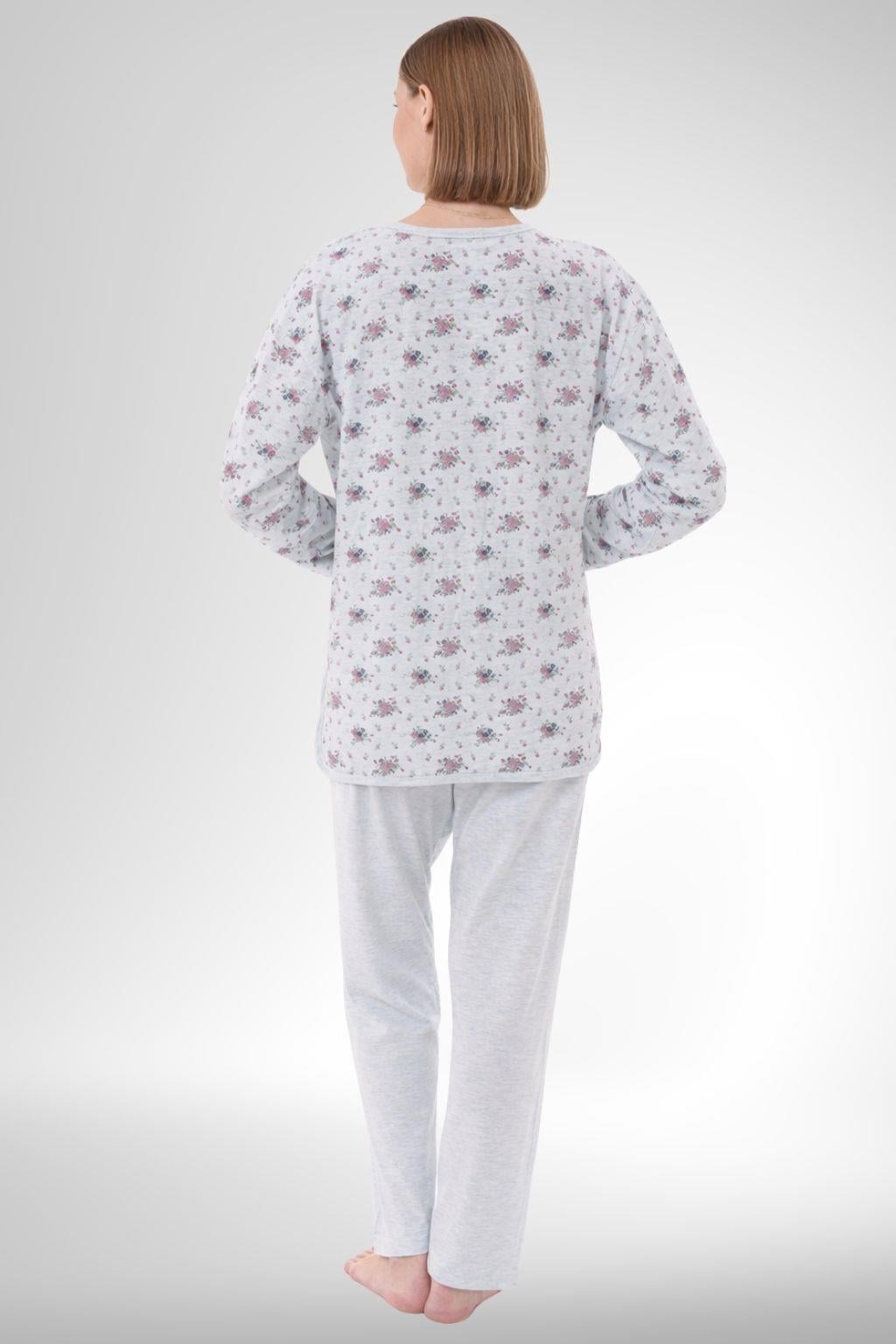 Mecit 6315 Mavi Kadın Boydan Düğmeli Büyük Beden Pijama Takımı