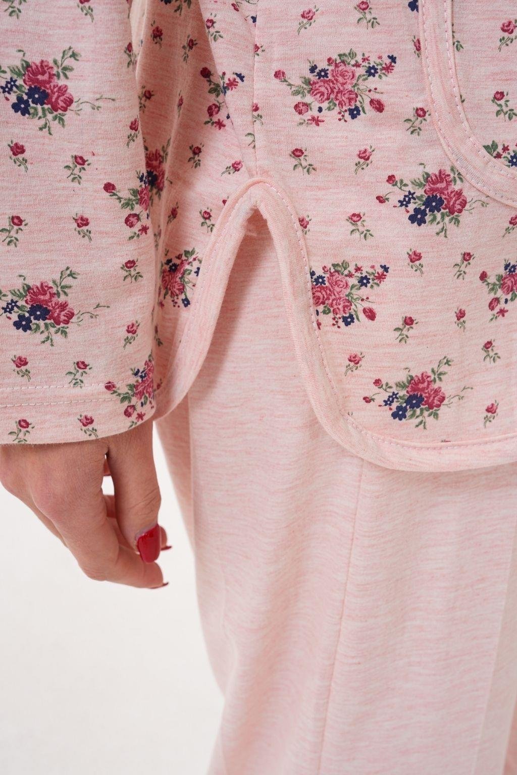 Mecit 6315 Pudra Kadın Boydan Düğmeli Büyük Beden Pijama Takımı