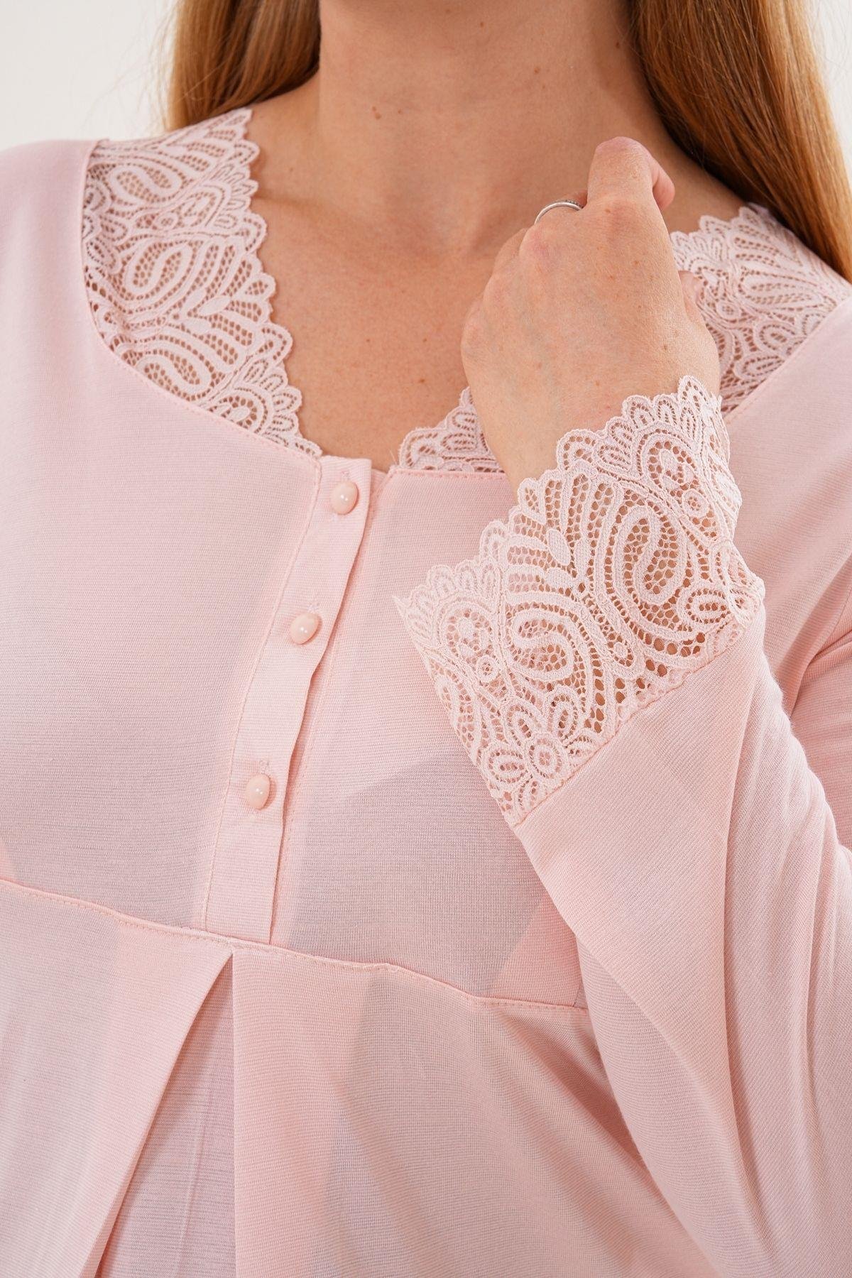 Mecit 6330 Pudra Sabahlıklı Lohusa Pijama Takımı