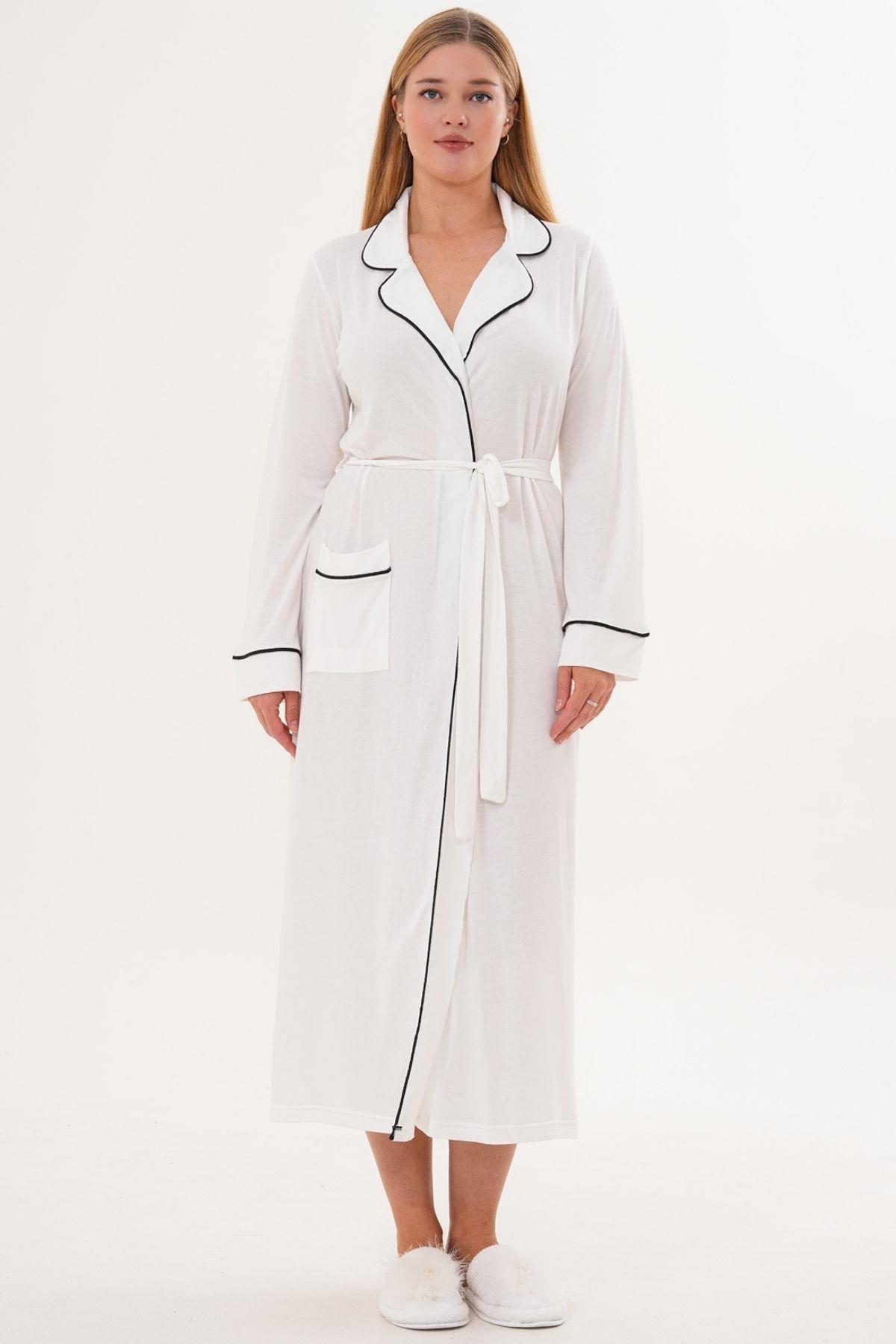 Mecit 6335 Ekru Kadın Sabahlık Gecelik Pijama 4'lü Set