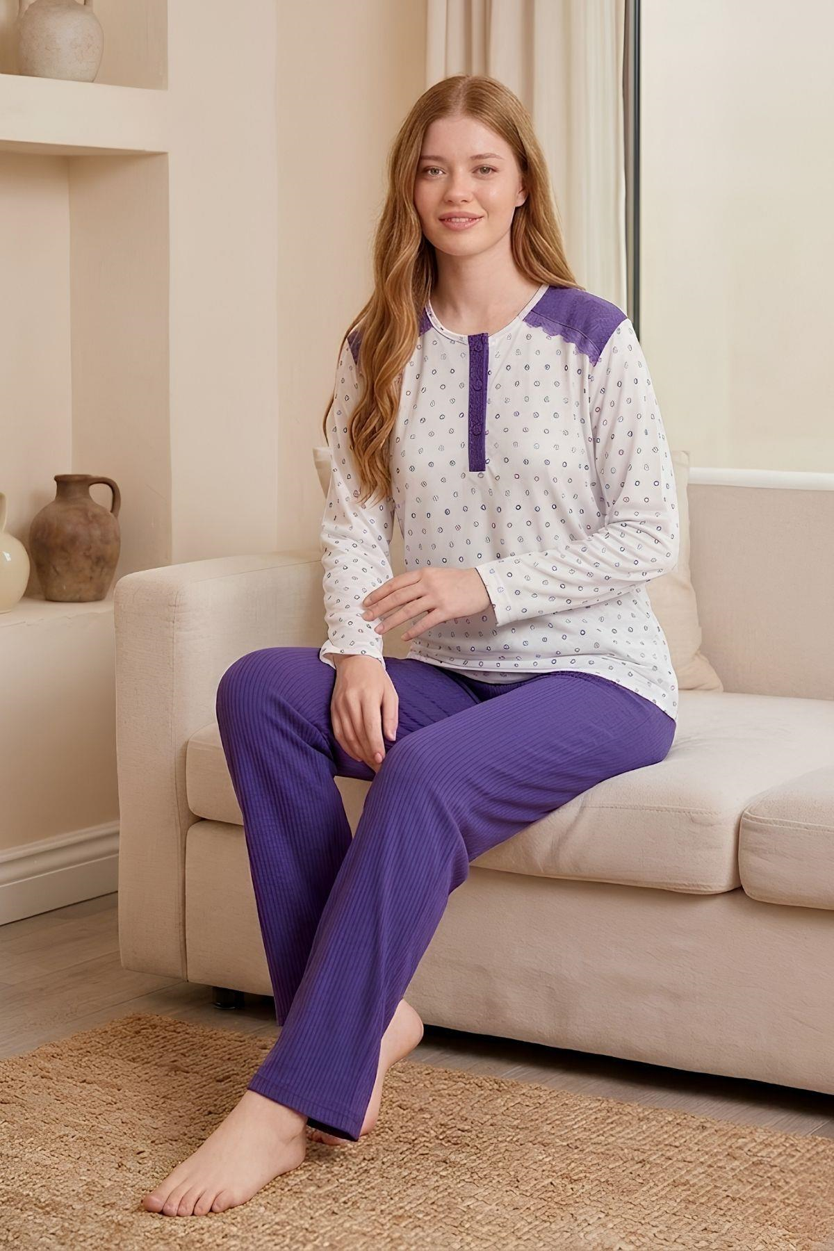 Mecit 6355 Mor Büyük Beden Kadın Pijama Takımı