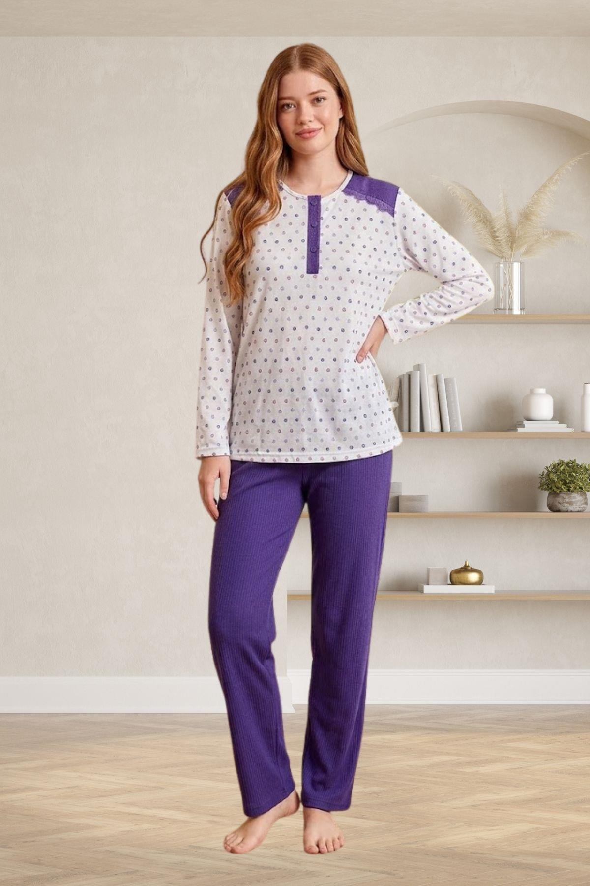 Mecit 6355 Mor Büyük Beden Kadın Pijama Takımı
